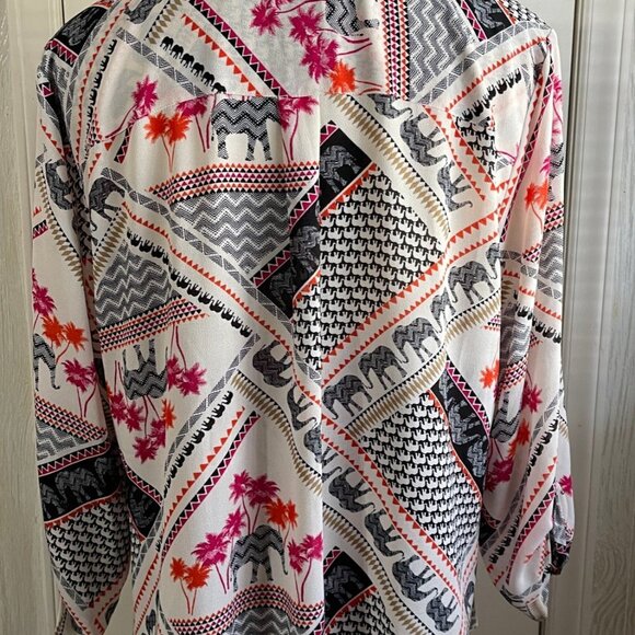 Ladies Ruby Red Blouse Size 1X - Elephant Print - Picture 3 of 5
